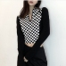 6Stylish Checkerboard Plaid Half Zip Women's Tops