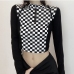 1Stylish Checkerboard Plaid Half Zip Women's Tops