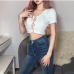 3Stylish White Hollow Out V-Neck Crop Top Ladies