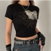 3Summer Black Printed Fitted Women T Shirts