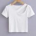 13Summer Hollow Out Inclined Neck White Women T Shirts