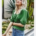 3Summer Sweet Green V Neck Top