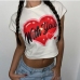 3Summer White Heart Printed Cropped T Shirt Tops