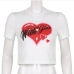 5Summer White Heart Printed Cropped T Shirt Tops