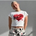 1Summer White Heart Printed Cropped T Shirt Tops