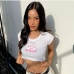 12Summer White Letter Embroidery Cap Sleeve Cropped Tops