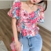 3Sweet Vacation Style Puffy Sleeve Backless Top