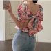 6Sweet Vacation Style Puffy Sleeve Backless Top