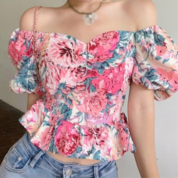 Sweet Vacation Style Puffy Sleeve Backless Top