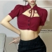 3Trendy Fitted Hollow Out Puff Sleeve Crop Tops