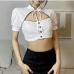 4Trendy Fitted Hollow Out Puff Sleeve Crop Tops