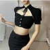 5Trendy Fitted Hollow Out Puff Sleeve Crop Tops