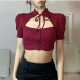 1Trendy Fitted Hollow Out Puff Sleeve Crop Tops