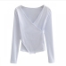 7Trendy Solid Criss Cross V Neck Fitted Tees