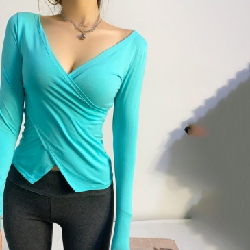 Trendy Solid Criss Cross V Neck Fitted Tees