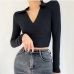 4Turndown Collar Long Sleeve Cropped Top