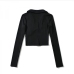 9Turndown Collar Long Sleeve Cropped Top