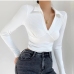 1Turndown Collar Long Sleeve Cropped Top