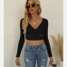 5Twist Knot Long Sleeve Hollow Out Cropped Top