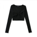 7Twist Knot Long Sleeve Hollow Out Cropped Top