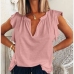 8V Neck Solid Ruffled Ladies Tee Shirts