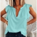 1V Neck Solid Ruffled Ladies Tee Shirts