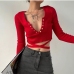 4V Neck Tie Wrap Long Sleeve Knitting T Shirt