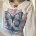 3Vintage Butterfly Print Long Sleeve T Shirts Women