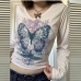 1Vintage Butterfly Print Long Sleeve T Shirts Women