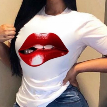 White Printed Plus Size T Shirts For Women