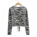 8Zebra Stripe Print Drawstring V-Neck Cropped Tops