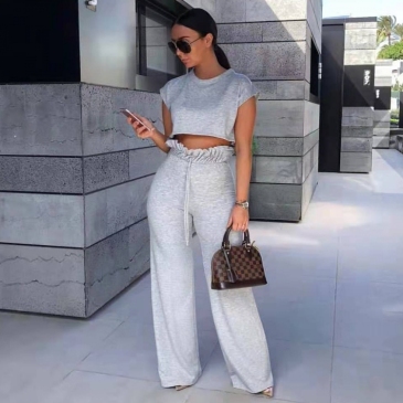  Casual Solid Short Sleeve Two-Piece Pants Set