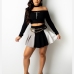 4 Sexy Off Shoulder Long Sleeve Pleated Skirts Set