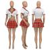 7 Sexy Plaid Short Sleeve Two Piece Skirt Sets