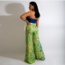 3 Sexy Printed Strapless Crop Top Wide Leg Pant Set