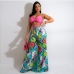 4 Sexy Printed Strapless Crop Top Wide Leg Pant Set
