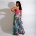 5 Sexy Printed Strapless Crop Top Wide Leg Pant Set