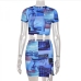 5 Sexy Printing  Cropped Short Sleeve Skirt Sets