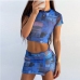 1 Sexy Printing  Cropped Short Sleeve Skirt Sets