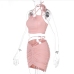 6 Sleeveless Drawstring Pure Color Two Piece Skirt Sets