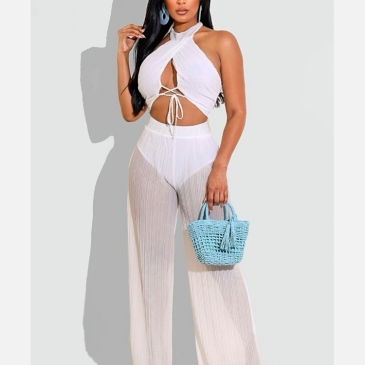 Alluring Hollowed Halter Tank Top And Pants Set