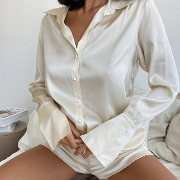 Casual Home Clothes Long Sleeve Blouse And Shorts Set