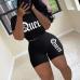 5Casual Letter Embroidery  2 Piece Workout Short Sets