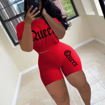 Casual Letter Embroidery  2 Piece Workout Short Sets