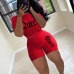 1Casual Letter Embroidery  2 Piece Workout Short Sets