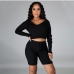 3Casual Solid Long Sleeve Shorts Co Ord