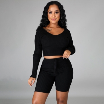 Casual Solid Long Sleeve Shorts Co Ord