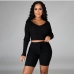1Casual Solid Long Sleeve Shorts Co Ord