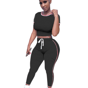 Casual Sportswear Solid Short Sleeve Two Pieces Set