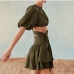 3Chic Solid Tie Wrap Short Sleeve Skirt Sets